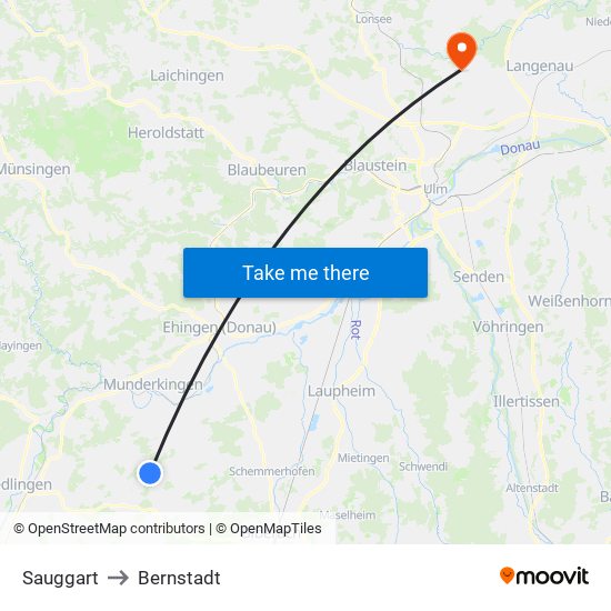 Sauggart to Bernstadt map