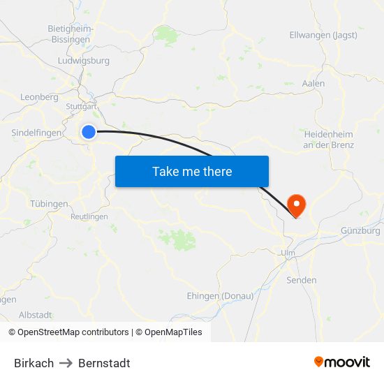 Birkach to Bernstadt map