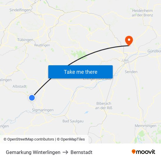 Gemarkung Winterlingen to Bernstadt map