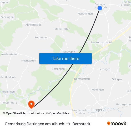 Gemarkung Dettingen am Albuch to Bernstadt map