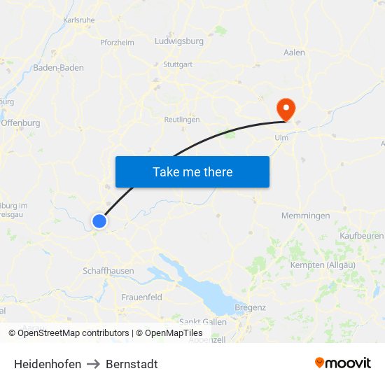 Heidenhofen to Bernstadt map