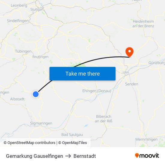 Gemarkung Gauselfingen to Bernstadt map