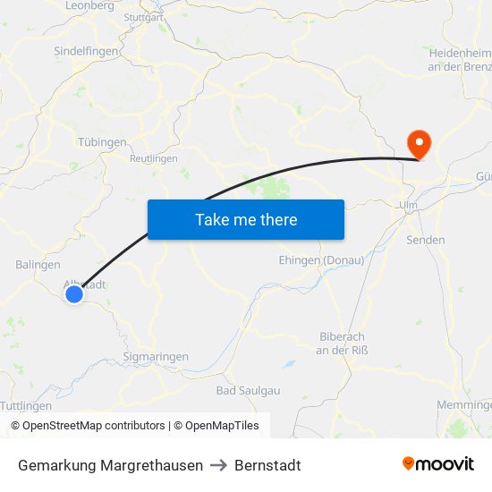 Gemarkung Margrethausen to Bernstadt map