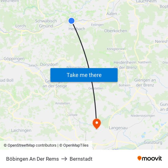 Böbingen An Der Rems to Bernstadt map