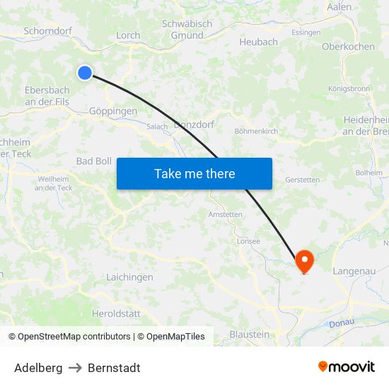 Adelberg to Bernstadt map