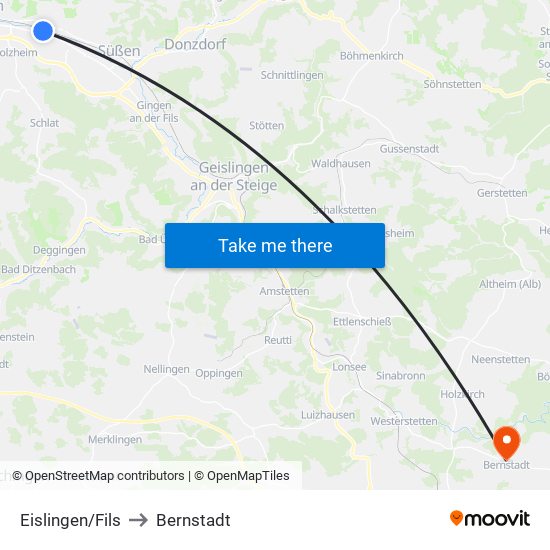 Eislingen/Fils to Bernstadt map