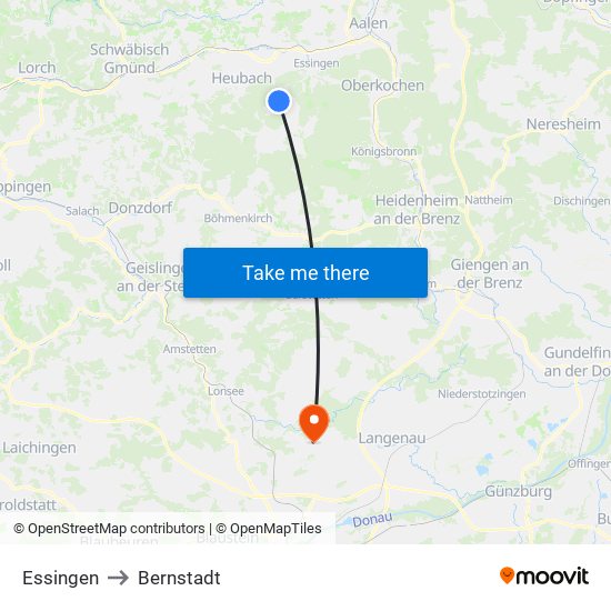 Essingen to Bernstadt map