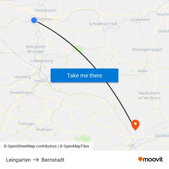 Leingarten to Bernstadt map