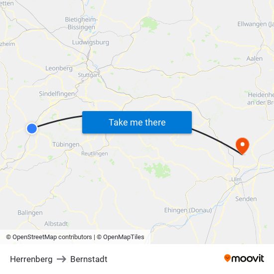 Herrenberg to Bernstadt map