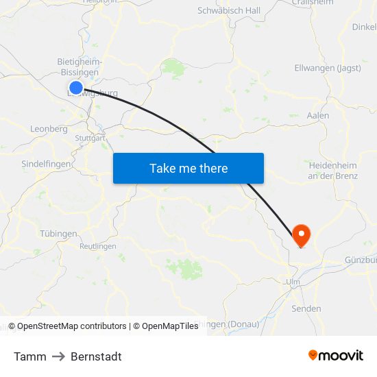 Tamm to Bernstadt map