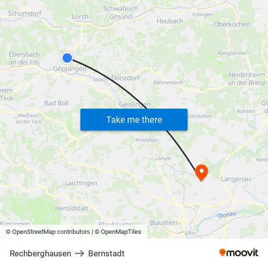 Rechberghausen to Bernstadt map