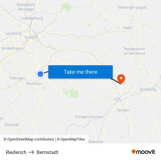 Riederich to Bernstadt map