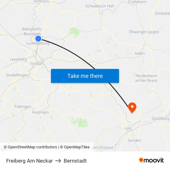 Freiberg Am Neckar to Bernstadt map