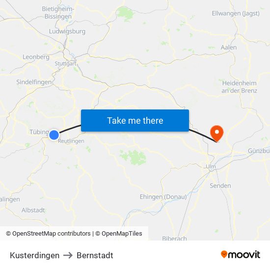 Kusterdingen to Bernstadt map