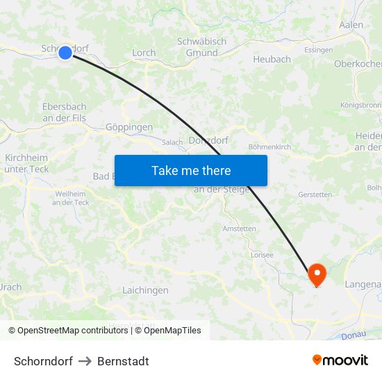 Schorndorf to Bernstadt map