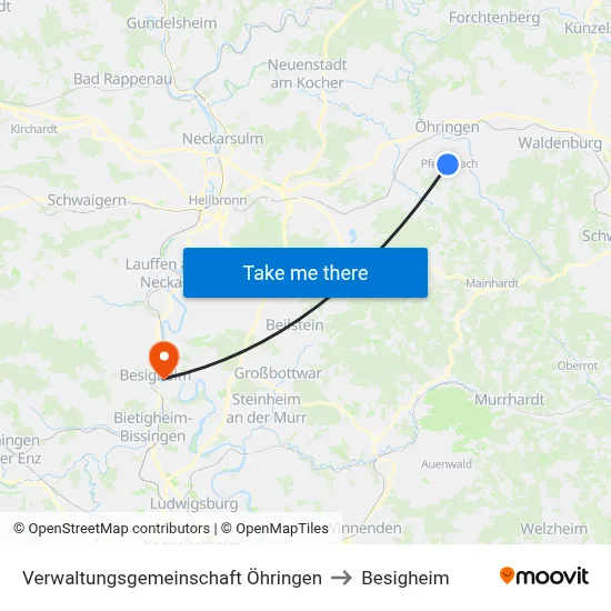 Verwaltungsgemeinschaft Öhringen to Besigheim map