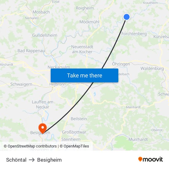 Schöntal to Besigheim map