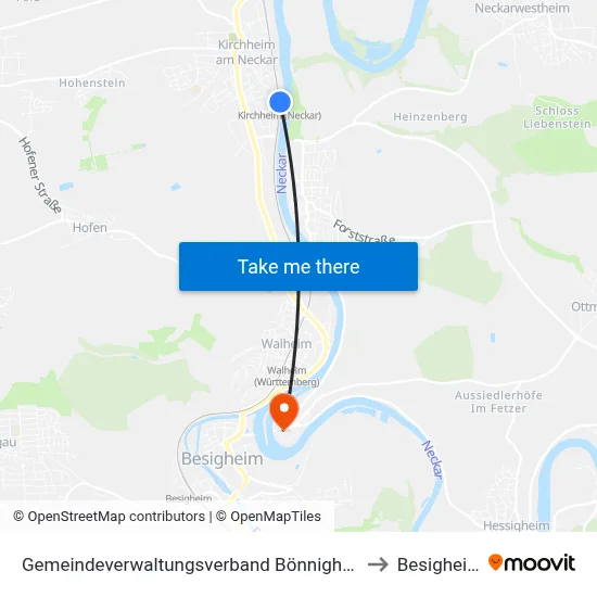 Gemeindeverwaltungsverband Bönnigheim to Besigheim map