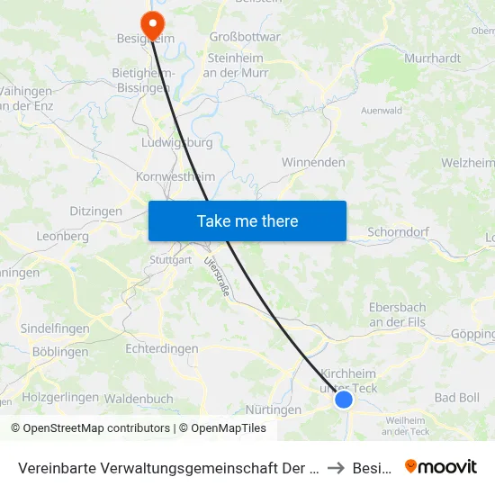 Vereinbarte Verwaltungsgemeinschaft Der Stadt Kirchheim Unter Teck to Besigheim map