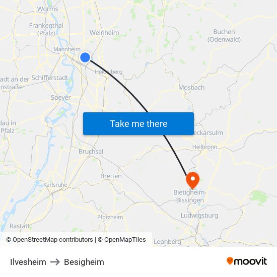 Ilvesheim to Besigheim map