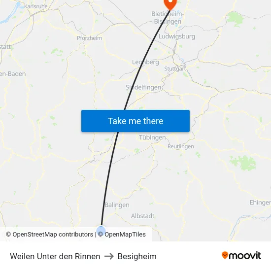 Weilen Unter den Rinnen to Besigheim map