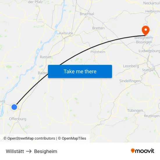 Willstätt to Besigheim map