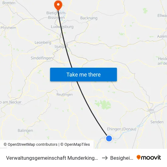 Verwaltungsgemeinschaft Munderkingen to Besigheim map