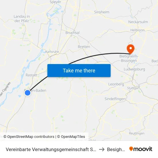 Vereinbarte Verwaltungsgemeinschaft Sinzheim to Besigheim map