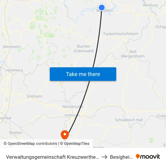 Verwaltungsgemeinschaft Kreuzwertheim to Besigheim map