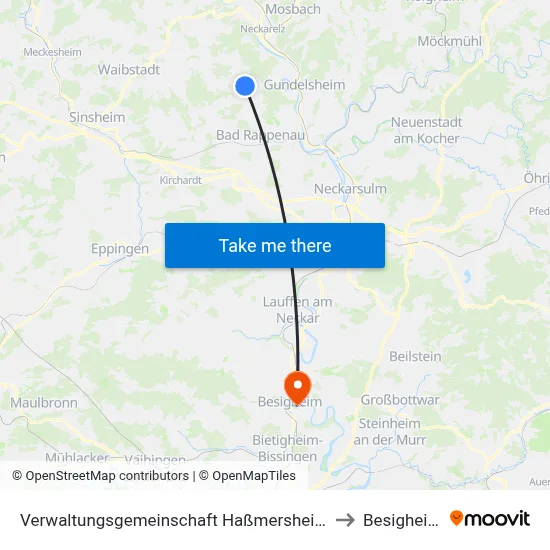 Verwaltungsgemeinschaft Haßmersheim to Besigheim map