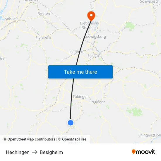 Hechingen to Besigheim map
