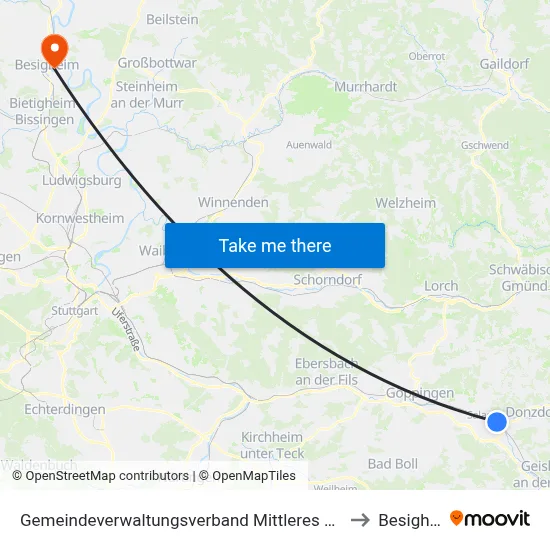 Gemeindeverwaltungsverband Mittleres Fils-Lautertal to Besigheim map