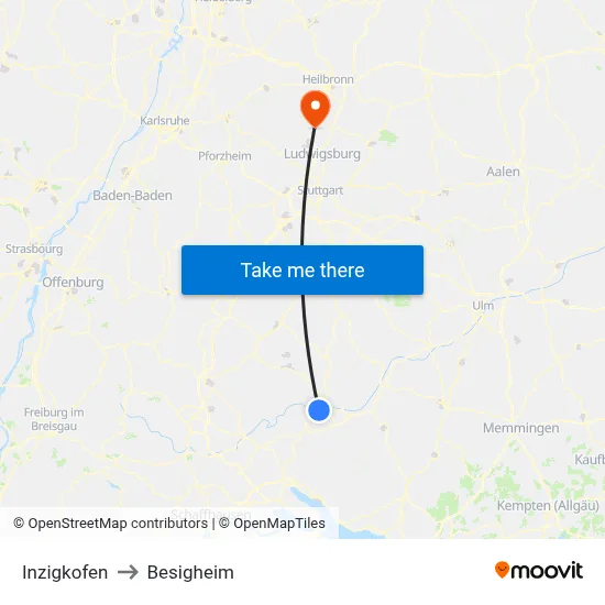 Inzigkofen to Besigheim map