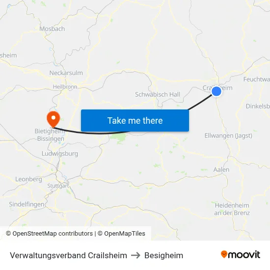 Verwaltungsverband Crailsheim to Besigheim map