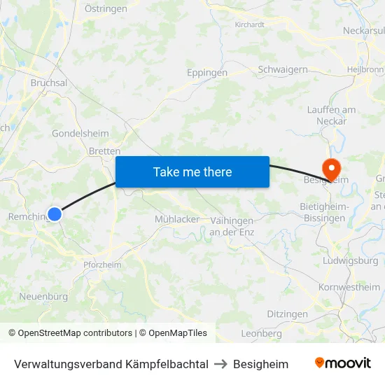 Verwaltungsverband Kämpfelbachtal to Besigheim map