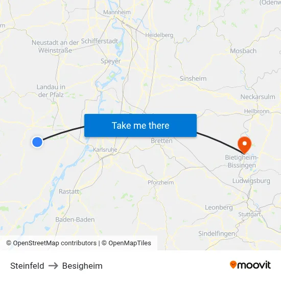 Steinfeld to Besigheim map