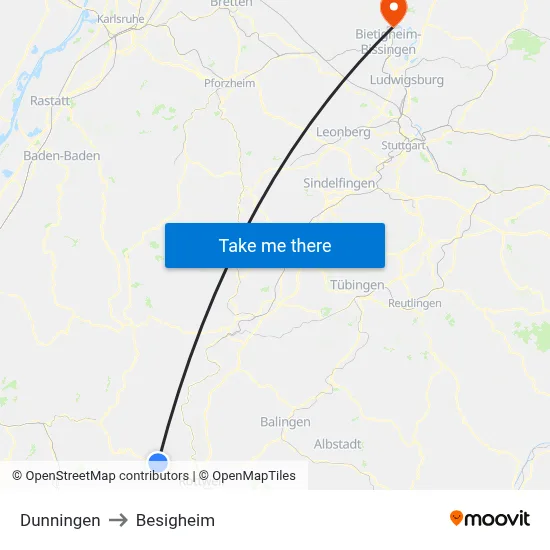Dunningen to Besigheim map