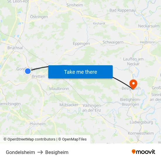 Gondelsheim to Besigheim map