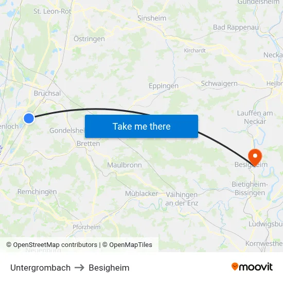 Untergrombach to Besigheim map