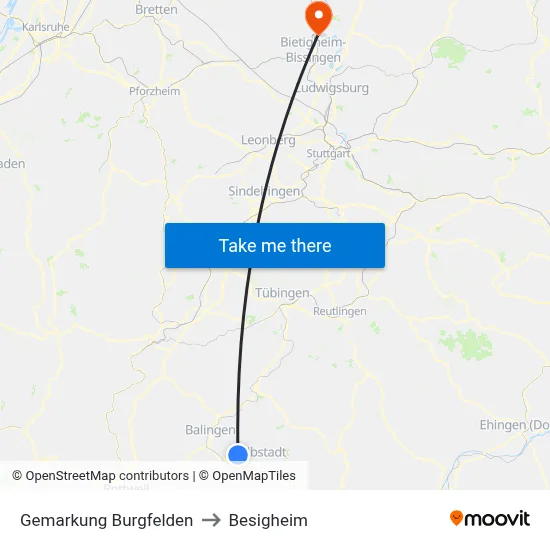 Gemarkung Burgfelden to Besigheim map