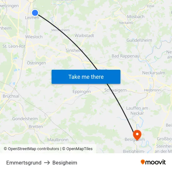 Emmertsgrund to Besigheim map