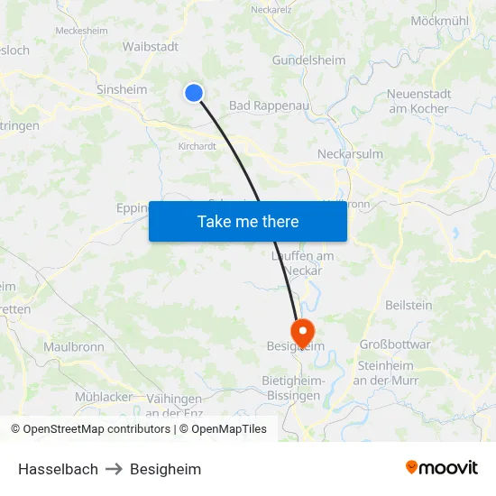 Hasselbach to Besigheim map