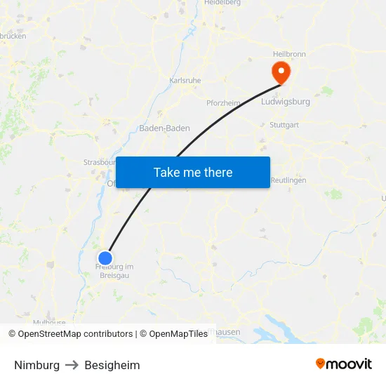 Nimburg to Besigheim map