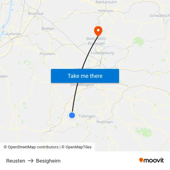 Reusten to Besigheim map