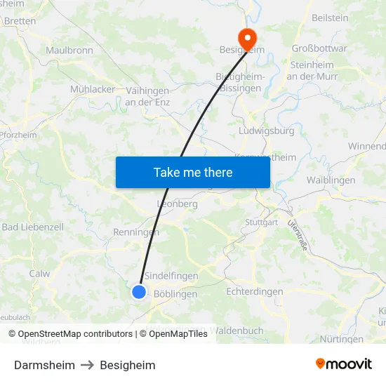 Darmsheim to Besigheim map