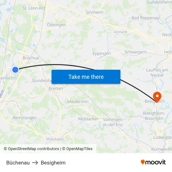Büchenau to Besigheim map