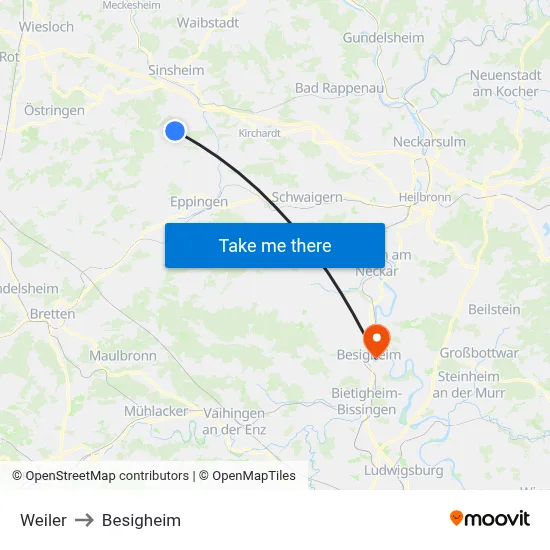 Weiler to Besigheim map