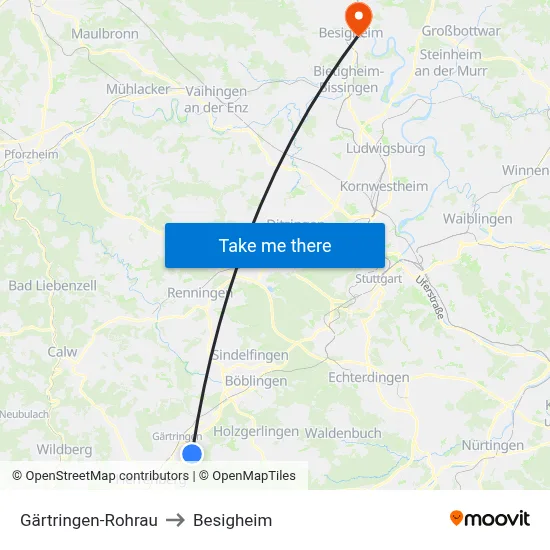 Gärtringen-Rohrau to Besigheim map