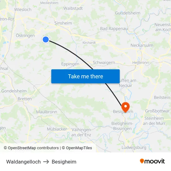Waldangelloch to Besigheim map
