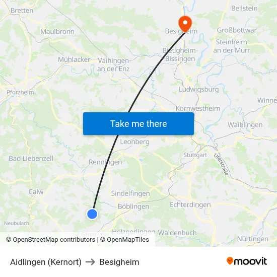 Aidlingen (Kernort) to Besigheim map